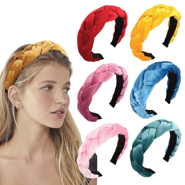 New Fashion Women Hairband Flannel Headband Cross Knot Headwear Solid Braid Hair Band Wide Side Hair Accessories Wholesale