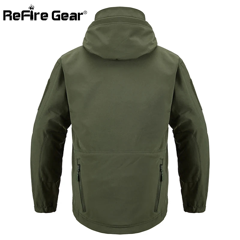 ReFire Gear Navy Blue Soft Shell Military Jacket Men Waterproof Army Tactical Jacket Coat Winter Warm Fleece Hooded Windbreaker