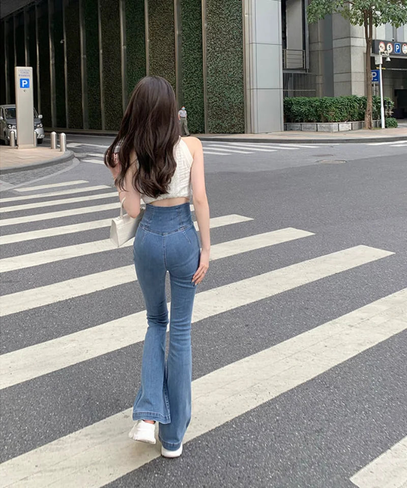 Women's Jeans Bell Bottom Trousers Slim Fit Pants for Women Skinny Flared High Waist Shot Blue Flare Harajuku Fashion Retro Emo