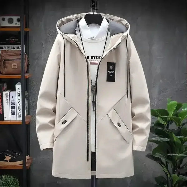 2023 Autumn and Winter Plus Size Trench Coat Medium Long Coat Plus Fleece Thick Hooded Jacket Trendy Men's Coat 6XL