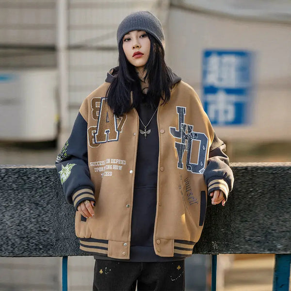 Spring Autumn Men's Jacket Embroidery Loose America Hip Hop Streetwear Casual Women Baseball Stand Collar Coat