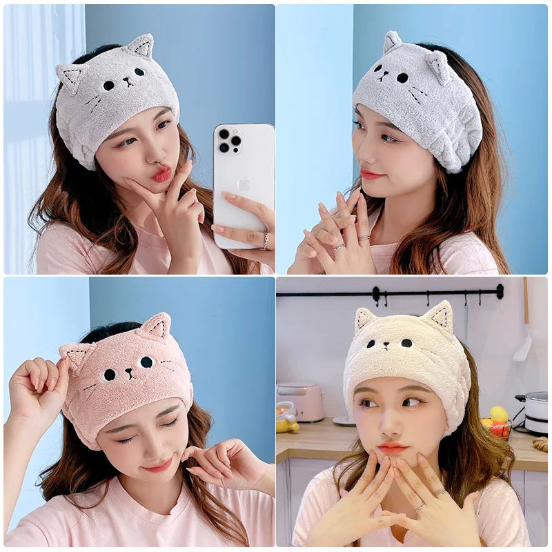 Headbands For Women New Cute Wash Face Makeup Cat Ear Coral Fleece Head Band Headwrap Girls Hair Accessories Sport Yoga Hairband