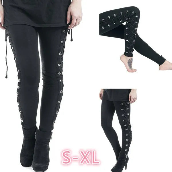 2023 Fashion Elegant Explosions Gothic Punk Style Lace-Up Leggings Hip Lifting High Waist Pants Female Trouser Casual Bottom