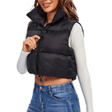 Cotton Padded Crop Top Women Winter Vest Short Sleeveless Jackets