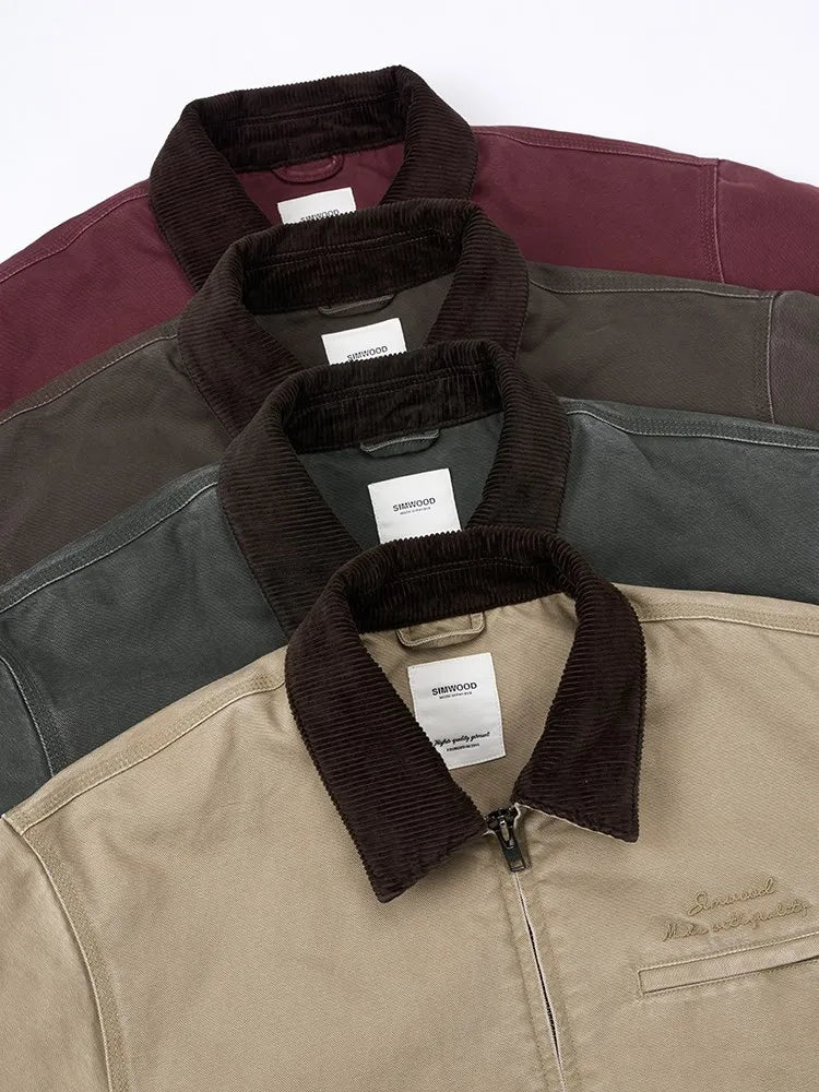 SIMWOOD Men's Relaxed Fit Blanket-Lined Detroit Jacket Plus Size Washed Vintage Coats Plus Size Brand Clothing