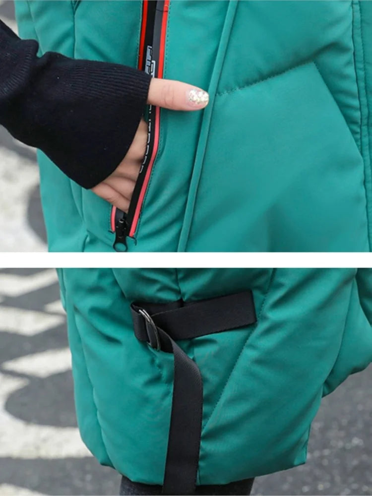 Winter Long Vest Women's Solid Hooded Pockets Zipper Padded Ladies