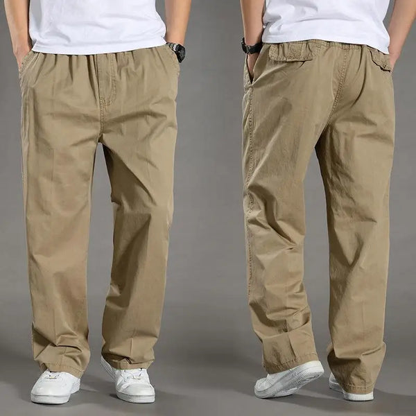 Mens Casual Cargo Cotton Pants Men Pocket Loose Straight Pants