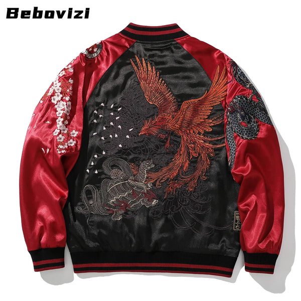 High Quality Chinese Style Dragon and Phoenix Embroidered Jacket Japanese Men Women Baseball Streetwear Harajuku Clothing Autumn