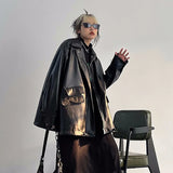 Streetwear Black Pu Faux Leather Coats Women Oversized Gothic Jackets