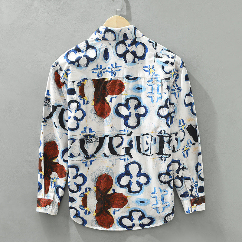 Cotton Oil Painting Printed Long-sleeved Shirt
